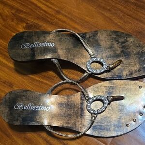 Bellissimo Italian Brown Sandals with Rhinestone Accents